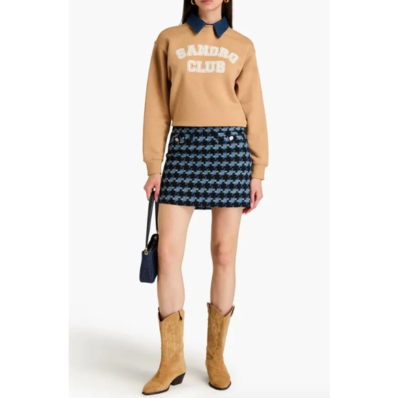 SANDRO Marty Tweed Mini Skirt Blue Houndstooth Size 34 0 XS Preppy Academia - Picture 8 of 8